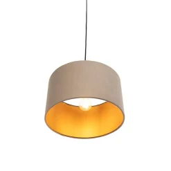Hanglamp met velours kap taupe met goud 35 cm - Combi