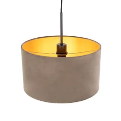 Hanglamp met velours kap taupe met goud 35 cm - Combi