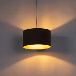 Hanglamp met velours kap taupe met goud 35 cm - Combi