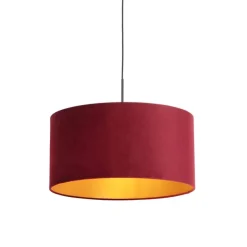 Hanglamp met velours kap rood met goud 50 cm - Combi