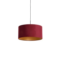 Hanglamp met velours kap rood met goud 50 cm - Combi