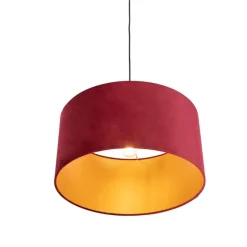 Hanglamp met velours kap rood met goud 50 cm - Combi