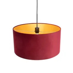 Hanglamp met velours kap rood met goud 50 cm - Combi
