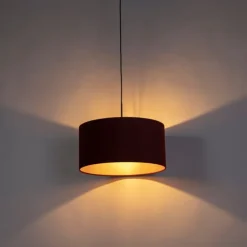 Hanglamp met velours kap rood met goud 50 cm - Combi