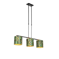Hanglamp met velours kappen pauw met goud 20cm - Combi 3 Deluxe