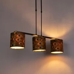 Hanglamp met velours kappen pauw met goud 20cm - Combi 3 Deluxe
