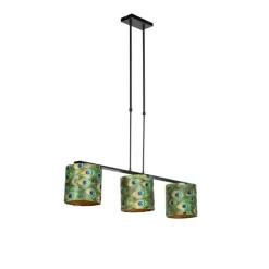 Hanglamp met velours kappen pauw met goud 20cm - Combi 3 Deluxe