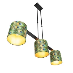Hanglamp met velours kappen pauw met goud 20cm - Combi 3 Deluxe