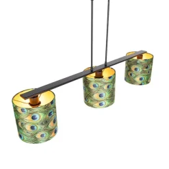 Hanglamp met velours kappen pauw met goud 20cm - Combi 3 Deluxe