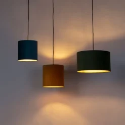 Hanglamp met velours kappen groen, geel en blauw - Cava