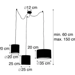 Hanglamp met velours kappen groen, geel en blauw - Cava
