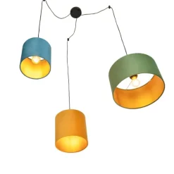 Hanglamp met velours kappen groen, geel en blauw - Cava