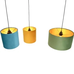 Hanglamp met velours kappen groen, geel en blauw - Cava