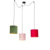 Hanglamp met velours kappen rood, groen en roze - Cava