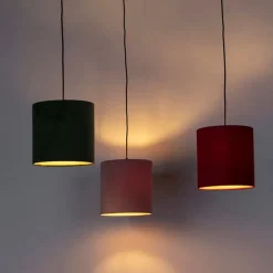 Hanglamp met velours kappen rood, groen en roze - Cava