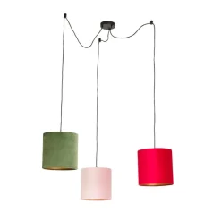 Hanglamp met velours kappen rood, groen en roze - Cava