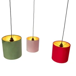 Hanglamp met velours kappen rood, groen en roze - Cava