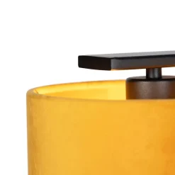 Hanglamp met velours kappen geel met goud 20cm - Combi 3 Deluxe