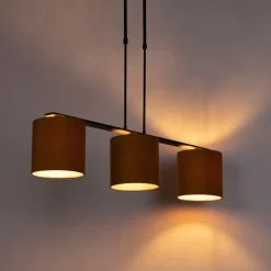 Hanglamp met velours kappen geel met goud 20cm - Combi 3 Deluxe