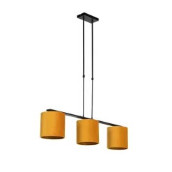 Hanglamp met velours kappen geel met goud 20cm - Combi 3 Deluxe