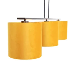 Hanglamp met velours kappen geel met goud 20cm - Combi 3 Deluxe