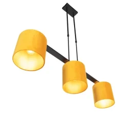 Hanglamp met velours kappen geel met goud 20cm - Combi 3 Deluxe