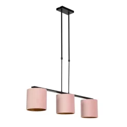 Hanglamp met velours kappen roze met goud 20cm - Combi 3 Deluxe