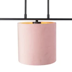 Hanglamp met velours kappen roze met goud 20cm - Combi 3 Deluxe