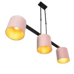 Hanglamp met velours kappen roze met goud 20cm - Combi 3 Deluxe