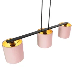 Hanglamp met velours kappen roze met goud 20cm - Combi 3 Deluxe