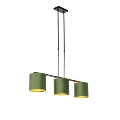 Hanglamp met velours kappen groen met goud 20cm - Combi 3 Deluxe