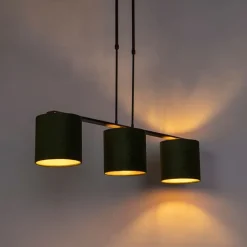Hanglamp met velours kappen groen met goud 20cm - Combi 3 Deluxe