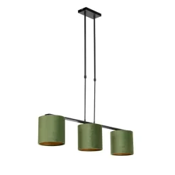 Hanglamp met velours kappen groen met goud 20cm - Combi 3 Deluxe