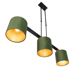 Hanglamp met velours kappen groen met goud 20cm - Combi 3 Deluxe