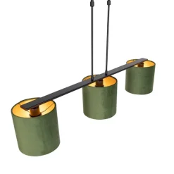 Hanglamp met velours kappen groen met goud 20cm - Combi 3 Deluxe