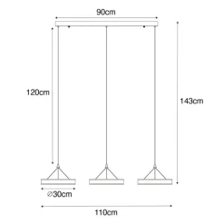 Hanglamp staal langwerpig incl. LED 3-staps dimbaar 3-lichts - Lyani