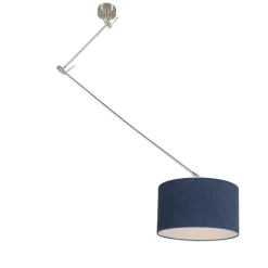 Hanglamp staal met kap 35 cm blauw verstelbaar - Blitz