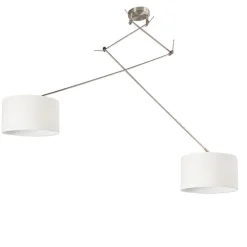 Hanglamp staal met kap 35 cm wit verstelbaar 2-lichts - Blitz