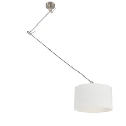 Hanglamp staal met kap 35 cm wit verstelbaar - Blitz