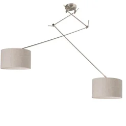 Hanglamp staal met kap 35 cm lichtgrijs verstelbaar 2-lichts - Blitz