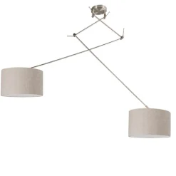 Hanglamp staal met kap 35 cm lichtgrijs verstelbaar 2-lichts - Blitz