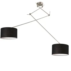 Hanglamp staal met kap 35 cm zwart verstelbaar 2-lichts - Blitz