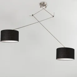 Hanglamp staal met kap 35 cm zwart verstelbaar 2-lichts - Blitz
