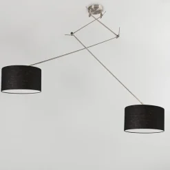 Hanglamp staal met kap 35 cm zwart verstelbaar 2-lichts - Blitz
