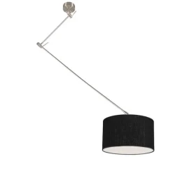 Hanglamp staal met kap 35 cm zwart verstelbaar - Blitz
