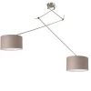 Hanglamp staal met kap 35 cm taupe verstelbaar 2-lichts - Blitz