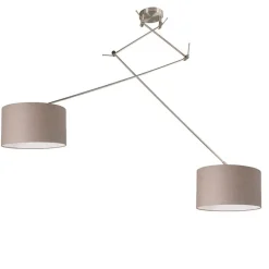 Hanglamp staal met kap 35 cm taupe verstelbaar 2-lichts - Blitz
