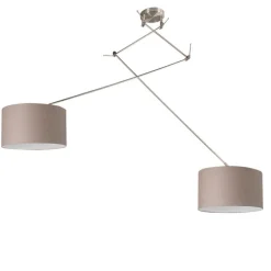 Hanglamp staal met kap 35 cm taupe verstelbaar 2-lichts - Blitz