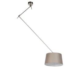Hanglamp staal met linnen kap taupe 35 cm- Blitz