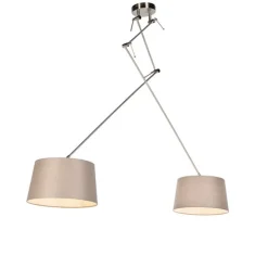 Hanglamp staal met linnen kappen taupe 35 cm 2-lichts- Blitz